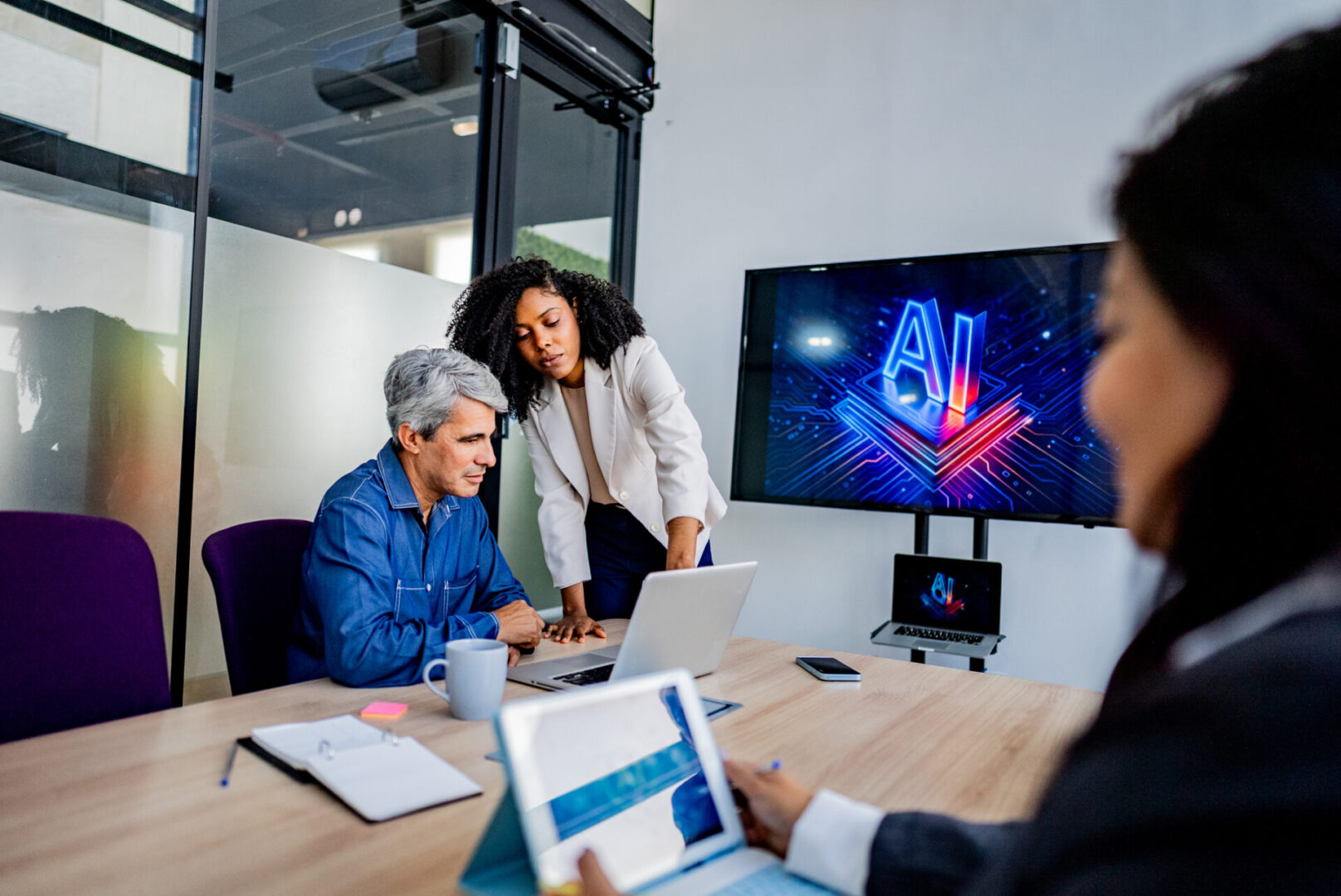 People collaborating in a modern office setting.